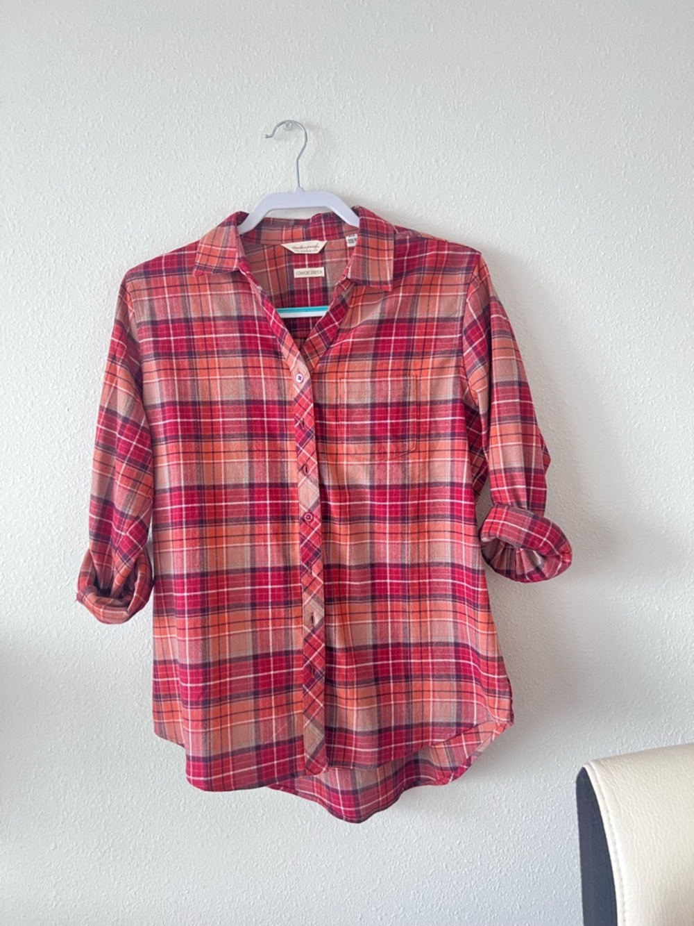 Plaid Button-Up Shirt in Red and Coral